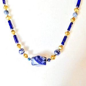 *LAPIS LAZULI*DENIM LAPIS*NECKLACE & EARRING SET*HAND CRAFTED*BEAUTIFUL*